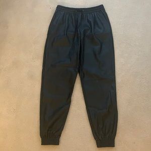 Black faux leather joggers